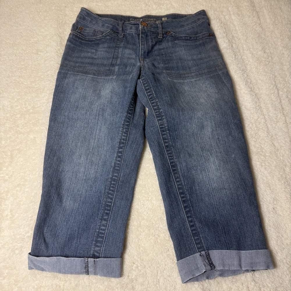 Faded Glory Women's Size 8 Denim Capri Jeans Stretch Medium Wash Cropped